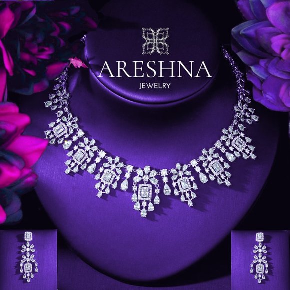 Areshna Jewelry - Magestic Diamond Bridal Jewelry Set Necklace and Earrings